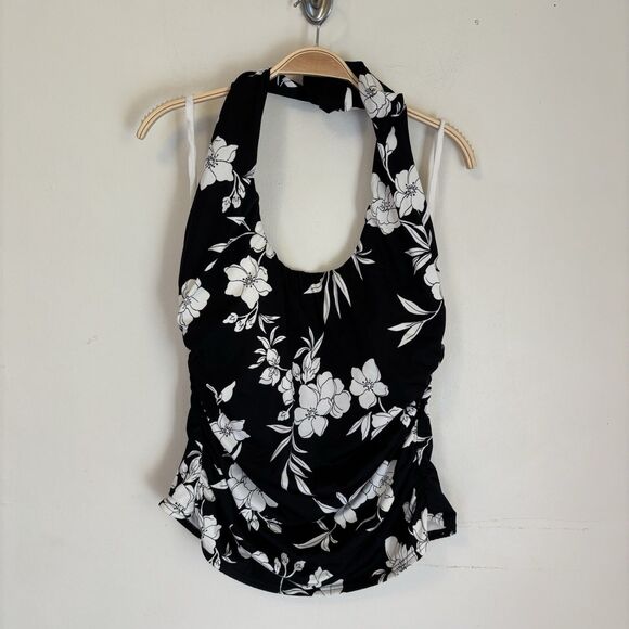 Miraclesuit Other - Miraclesuit Swim Bathing Suit Top Tankini Black White 14 Halter Floral Underwire